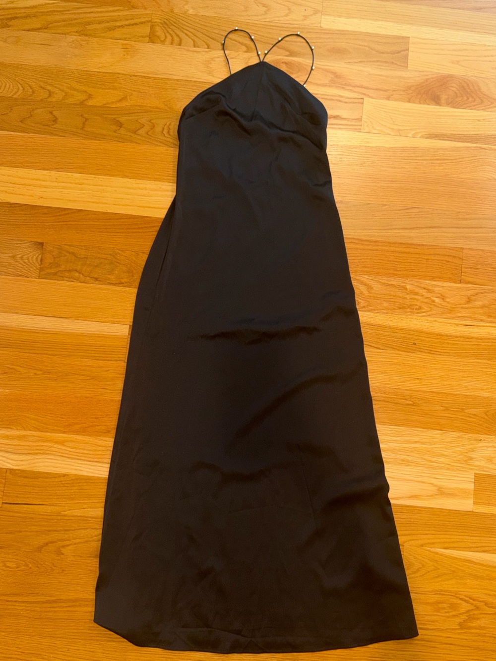 Black Women's Maxi Dress with Pearl Details